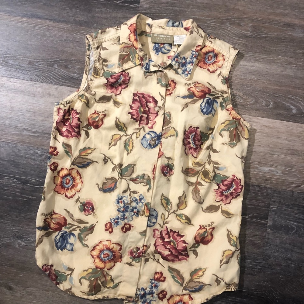 Liz Claiborne Floral Button Up Collared Tank - image 1